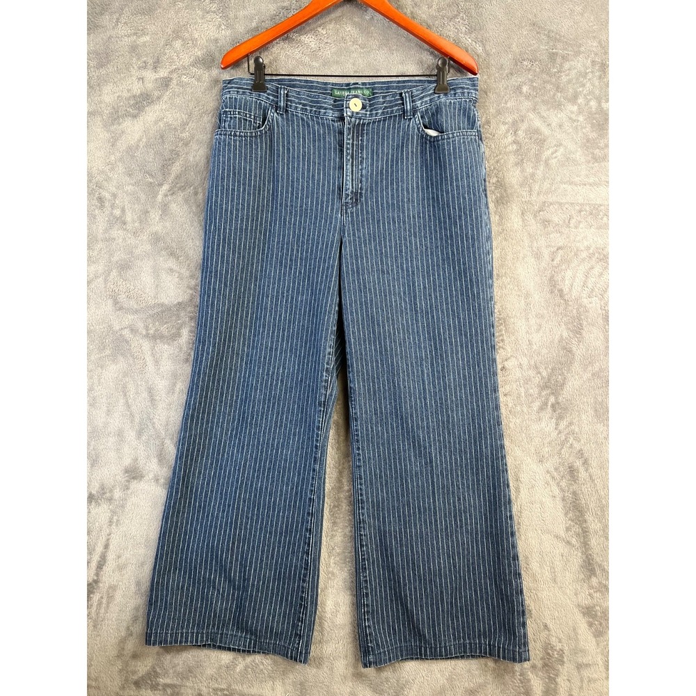 Lauren Jeans Co Jeans Womens  12 34x28 Blue Pinstripe Wide Leg Preppy Vtg